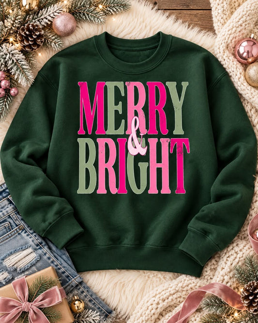 Merry & Bright Pink Christmas Sweatshirt