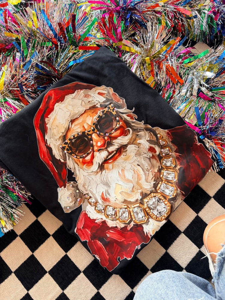 Rhinestone Glam Santa Christmas Comfort Colors Graphic Tee