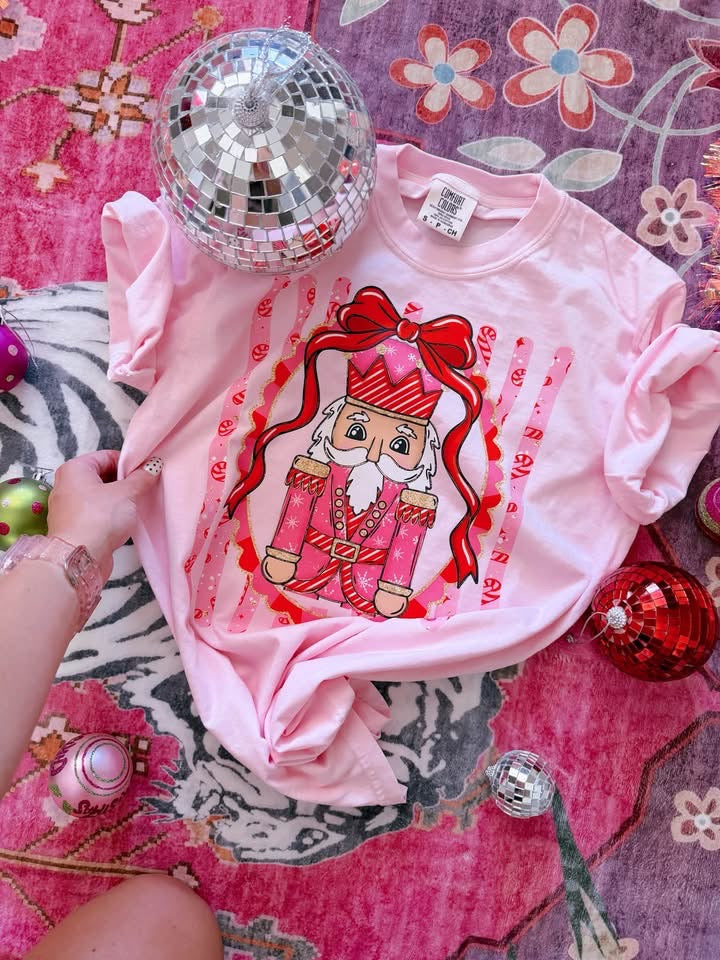 Preppy Framed Nutcracker Pink Christmas Comfort Colors Tee