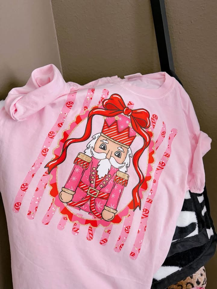 Preppy Framed Nutcracker Pink Christmas Comfort Colors Tee