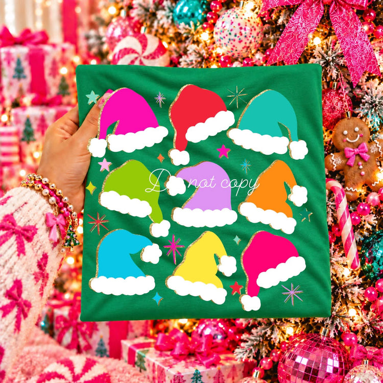 Santa Hat Collage Christmas Comfort Colors Tee