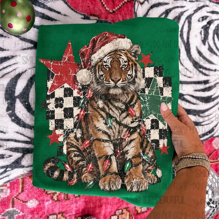 Preppy Tiger Christmas Comfort Colors Tee
