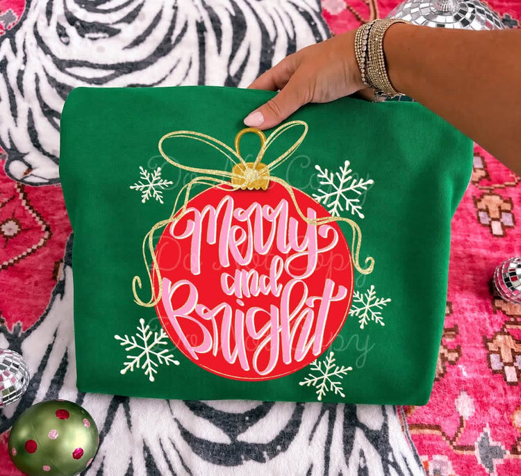 Merry & Bright Christmas Ornament Comfort Colors Tee