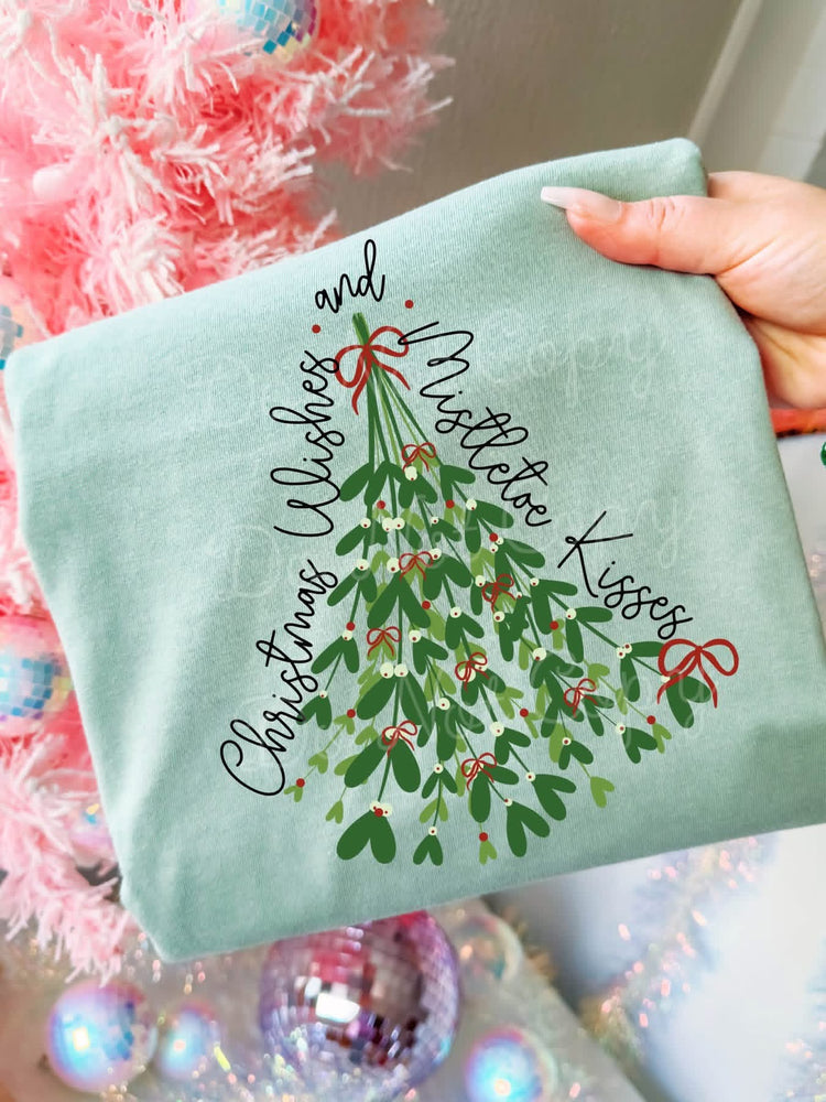 Christmas Wishes & Mistletoe Kisses Ornament Comfort Colors Tee