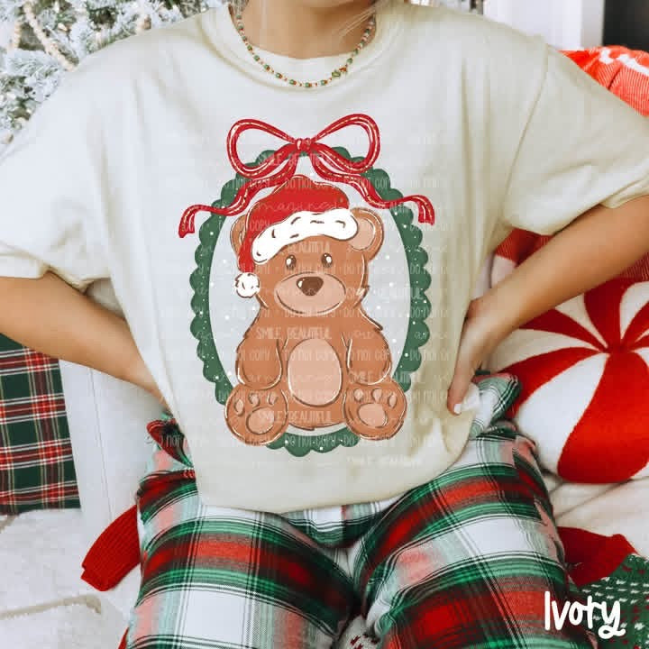 Santa Teddy Christmas Comfort Colors Tee