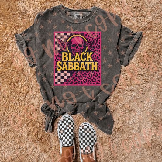 Leopard Checkered Sabbath Pink Music Comfort Colors Graphic Tee
