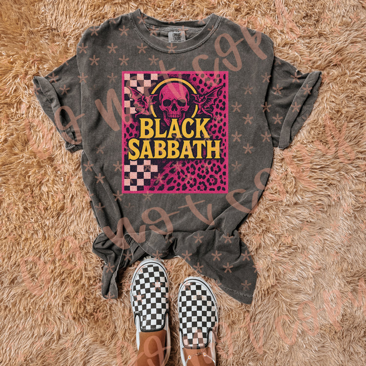 Leopard Checkered Sabbath Pink Music Comfort Colors Graphic Tee