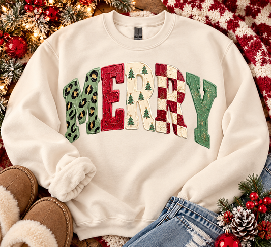 Merry Faux Painted Christmas Sweatshirt