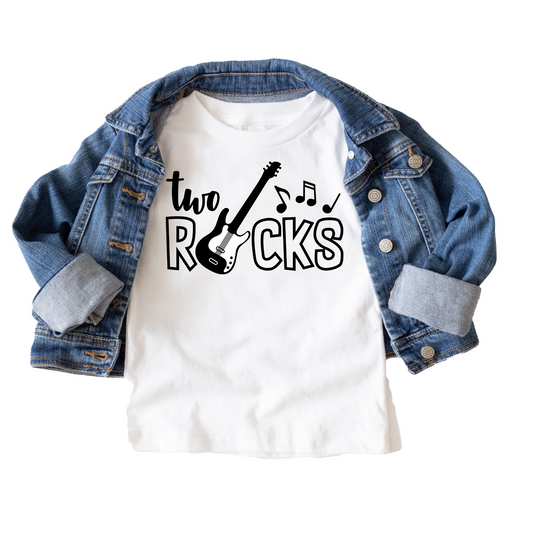 Two Rocks Guitar Birthday Tee White & Cream Options