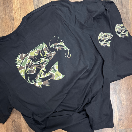 Old School Camo Bass Fishing Men's Graphic Tee