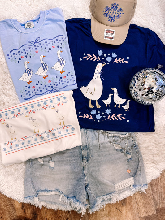 Trendy 90's Geese Graphic Tee Collection - Light Blue Comfort Colors