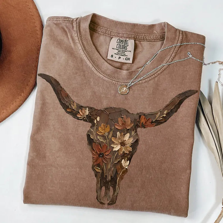 Faux Painted Cowskull Western Graphic Tee Comfort Colors