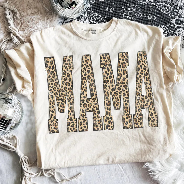 Leopard Mama Trendy Graphic Tee Comfort Colors