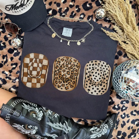Leopard Cowboy Hats Western Graphic Tee Comfort Colors