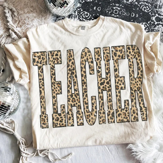 Leopard Teacher Trendy Graphic Tee Comfort Colors