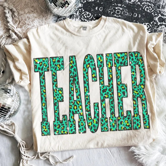Neon Leopard Teacher Trendy Graphic Tee Comfort Colors