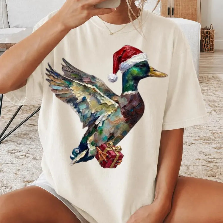 Flying Mallard with Santa Hat Christmas Comfort Colors Graphic Tee