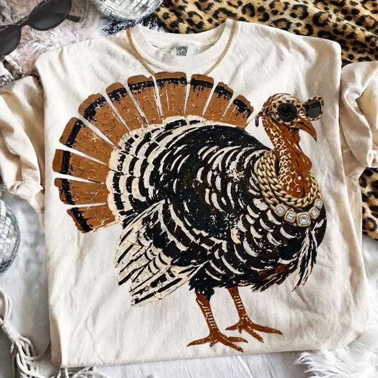 Glam Turkey Thanksgiving Comfort Colors Graphic Tee