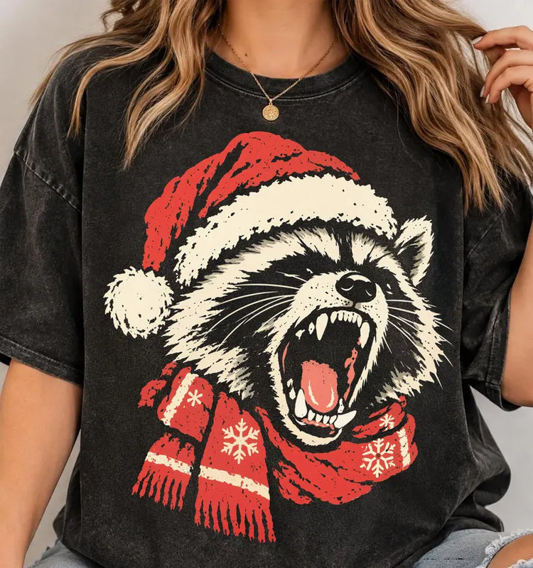 Feral Raccoon Christmas Comfort Colors Graphic Tee