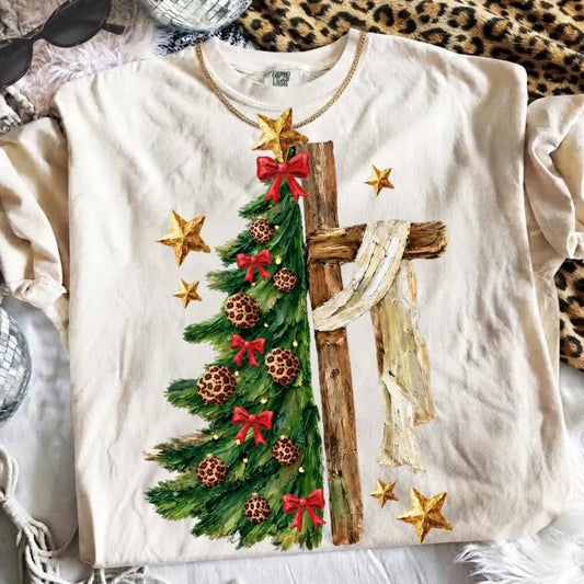 Christmas Tree Cross Christmas Comfort Colors Graphic Tee