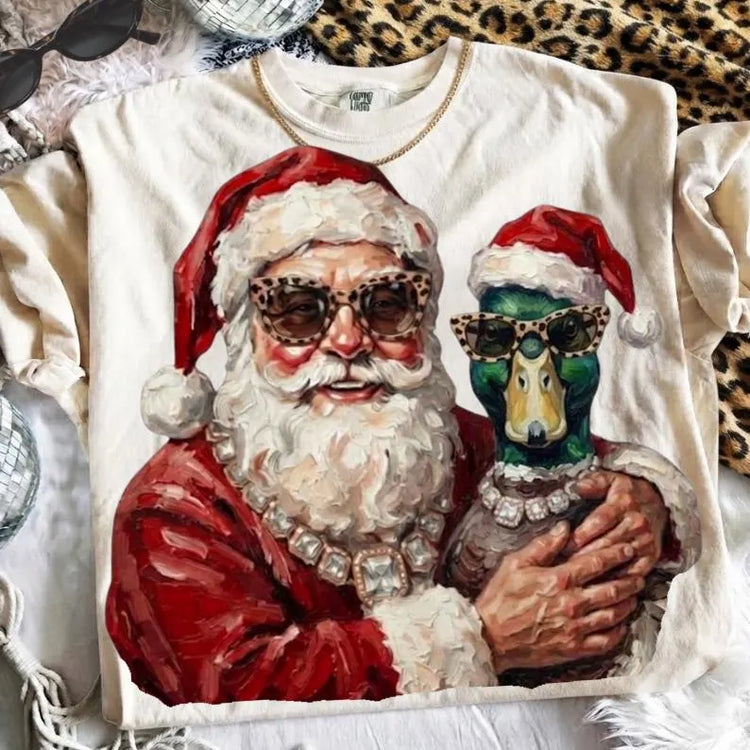 Glam Santa Claus & Mallard Comfort Colors Graphic Tee