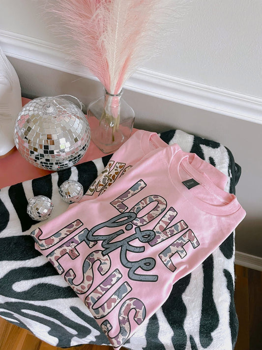 Love Like Jesus Camo Pink Bella Canva Tee