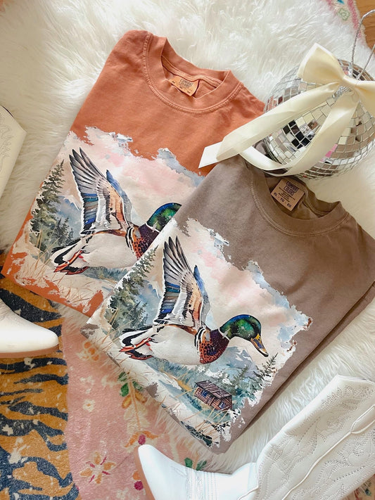 Flying Mallard Scene Comfort Colors Graphic Tee