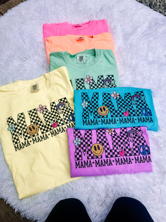 Neon Checkered Mama Collection Comfort Colors Graphic Tee