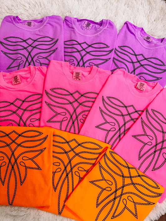 Neon Western Stitching Comfort Colors Graphic Tee