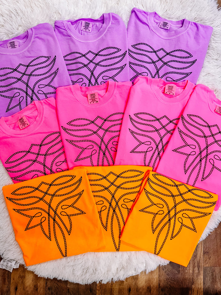 Neon Western Stitching Comfort Colors Graphic Tee