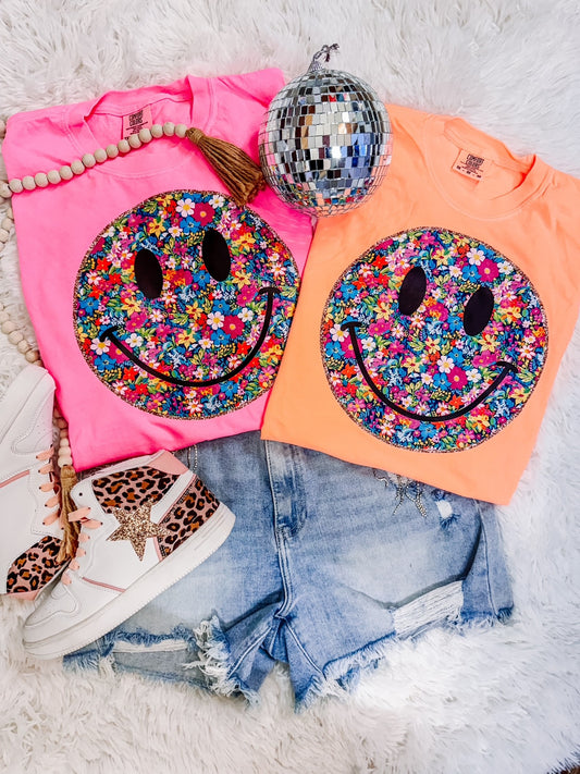 Summer Floral Happiness Comfort Colors Graphic Tee